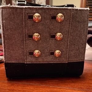Kate Spade Gray and Black Mini Bag with Gold Buttons